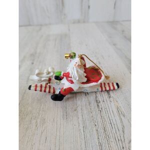 White reindeer leap Santa Claus ride glitter ornament Xmas decor